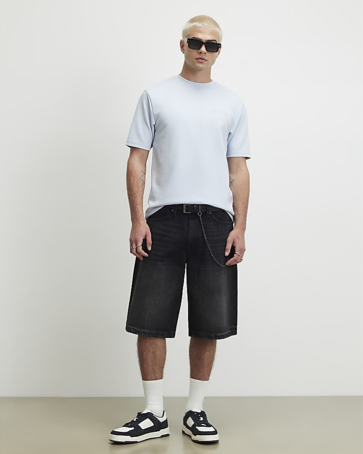 Blue Slim Fit Bonded Embroidered T-Shirt
