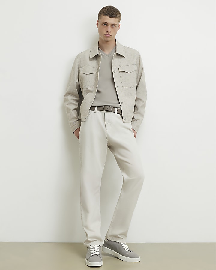 Beige Slim Fit V Neck T-Shirt