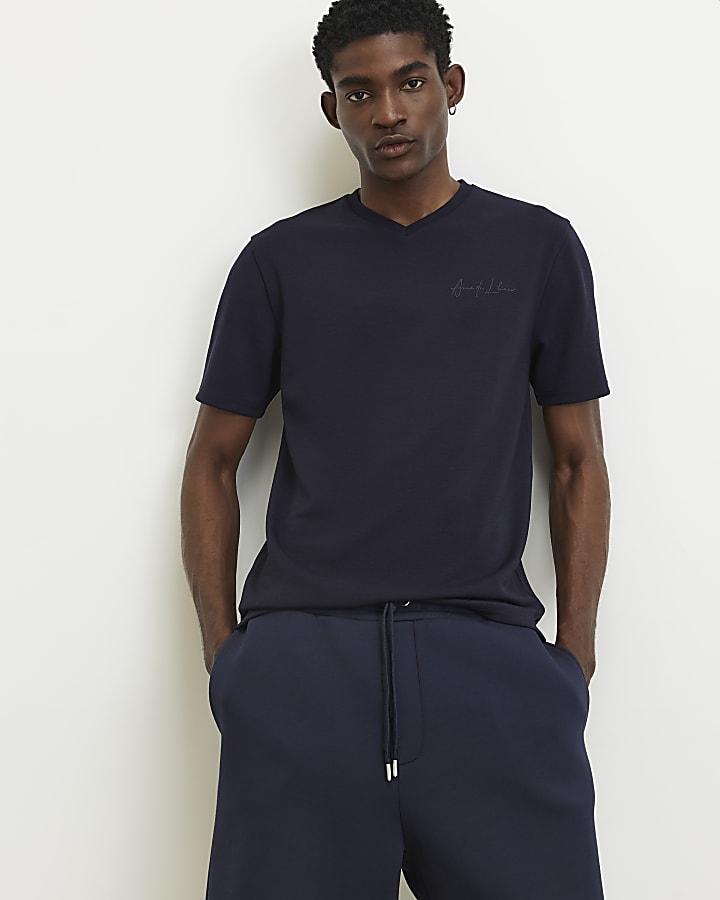 Navy Slim Fit V Neck T-Shirt