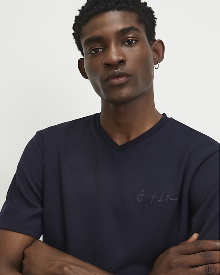 Navy Slim Fit V Neck T-Shirt