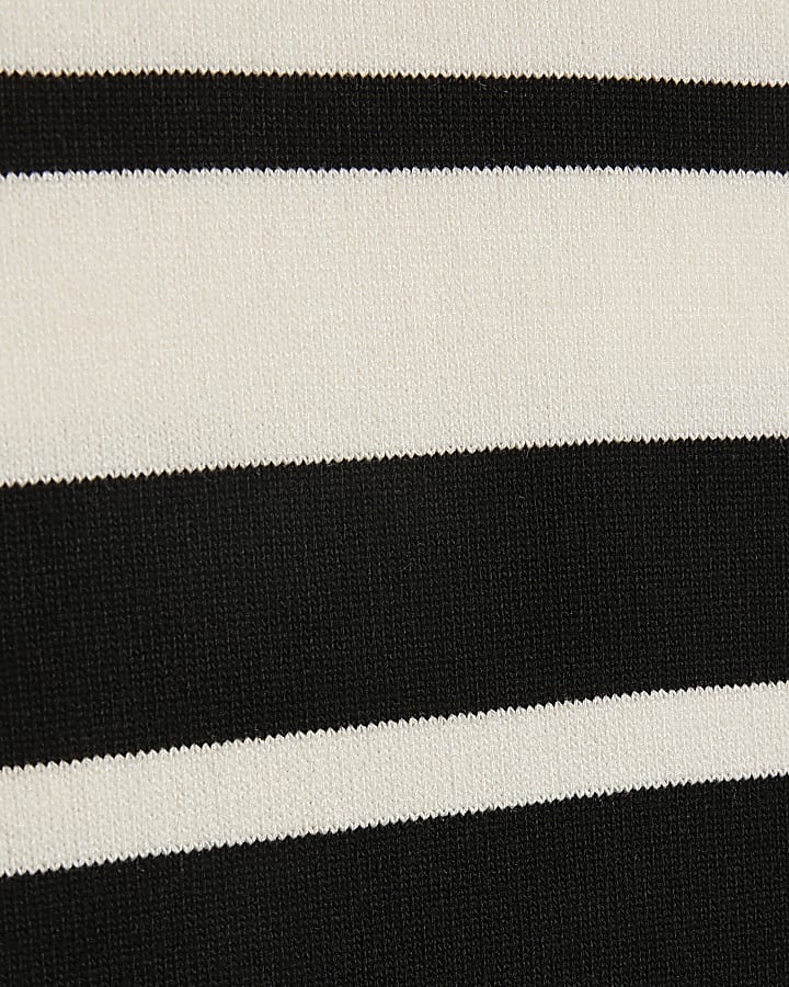 Black Slim Fit Stripe Knitted Polo Shirt