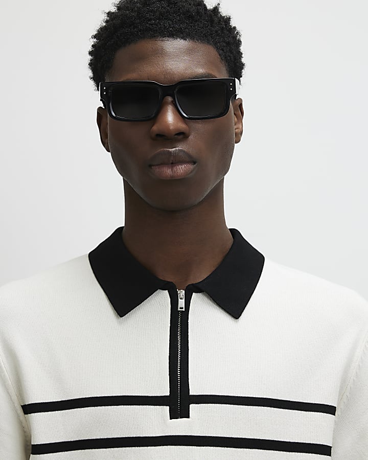 Black Slim Fit Stripe Knitted Polo Shirt