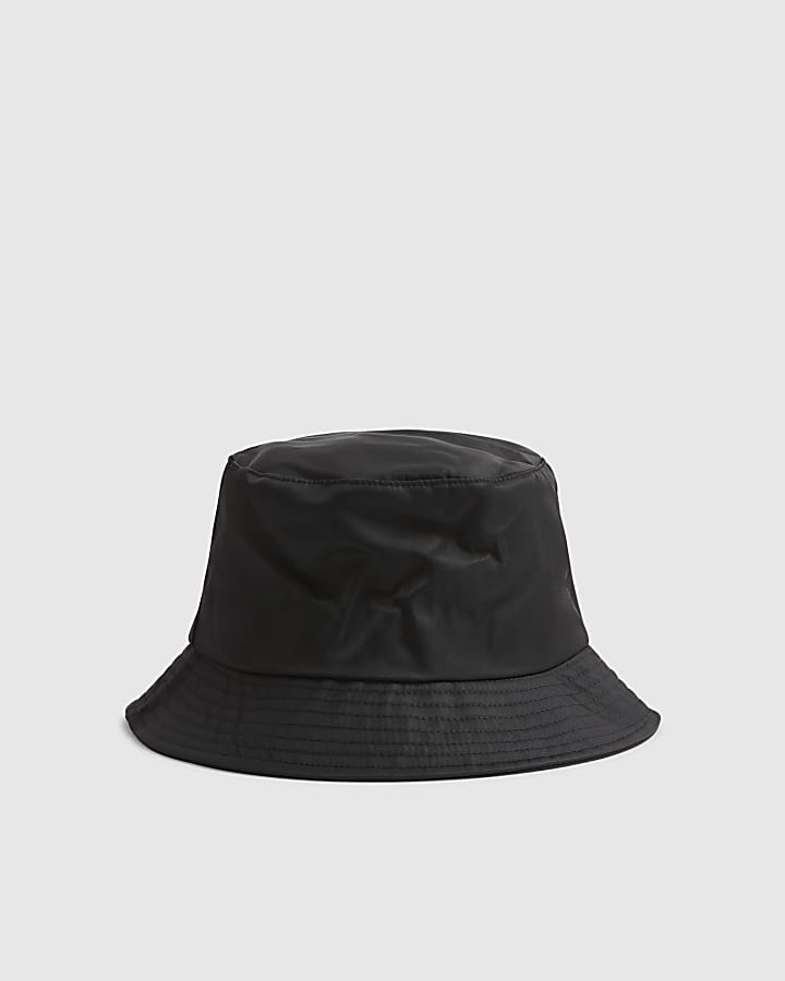 Black Nylon Badged Bucket Hat