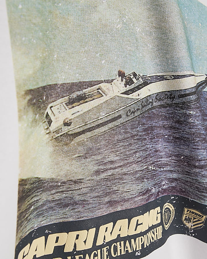 White Oversized Fit Racing Speed Boat T-Shirt