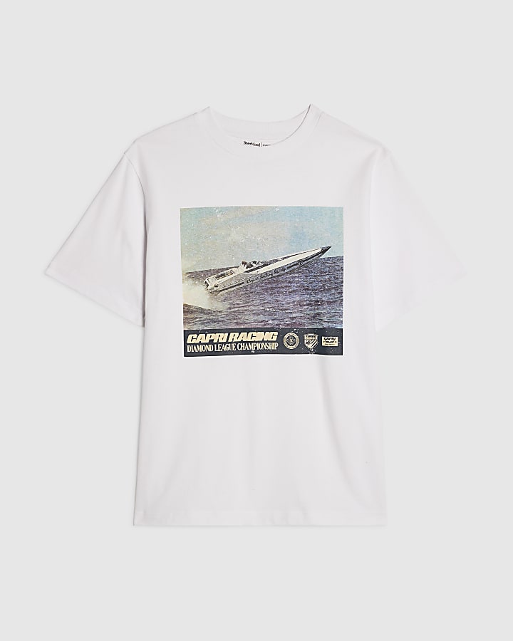 White Oversized Fit Racing Speed Boat T-Shirt