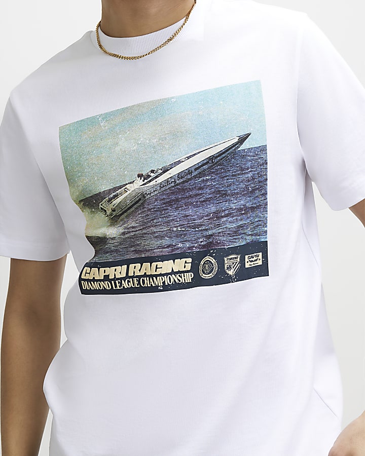 White Oversized Fit Racing Speed Boat T-Shirt