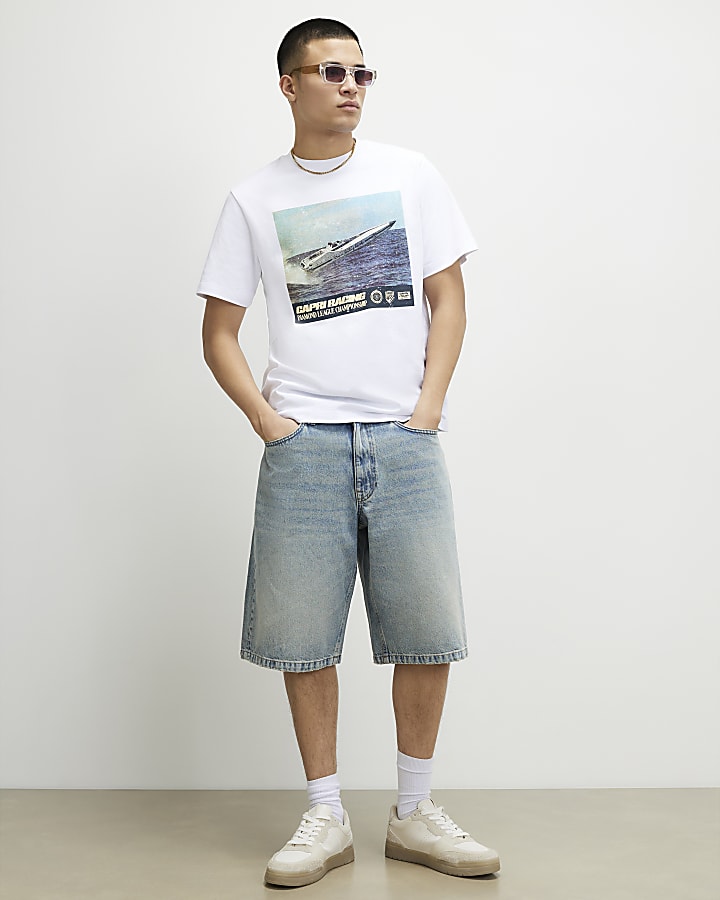 White Oversized Fit Racing Speed Boat T-Shirt
