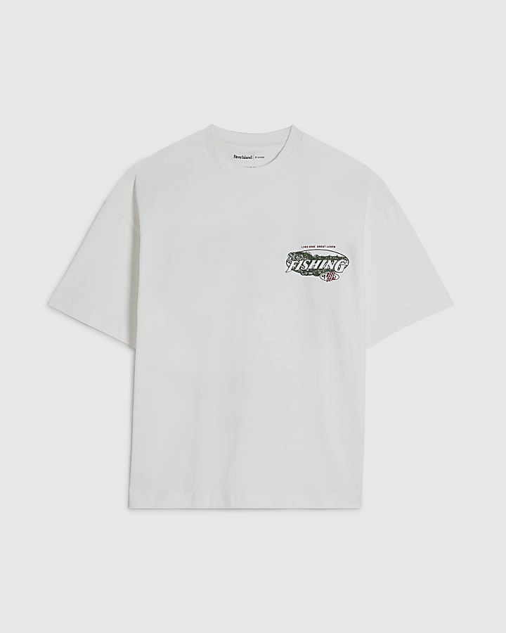 White Oversized Fit Reel Deal Fish T-Shirt