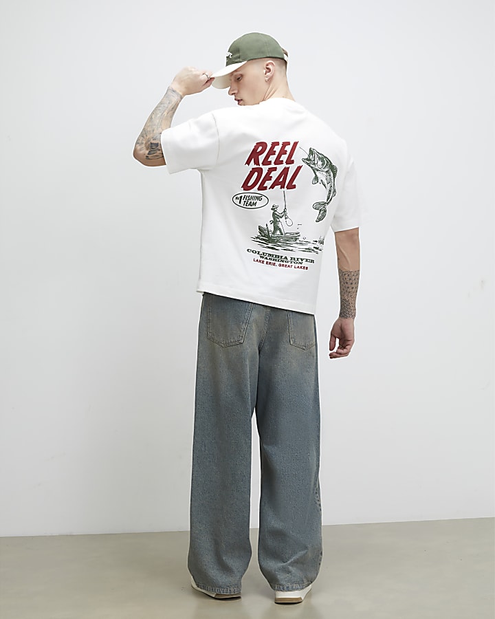 White Oversized Fit Reel Deal Fish T-Shirt