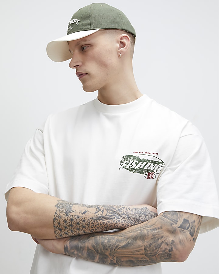 White Oversized Fit Reel Deal Fish T-Shirt
