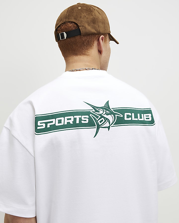 White Oversized Fit Sports Club Fish T-Shirt