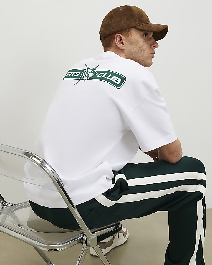 White Oversized Fit Sports Club Fish T-Shirt