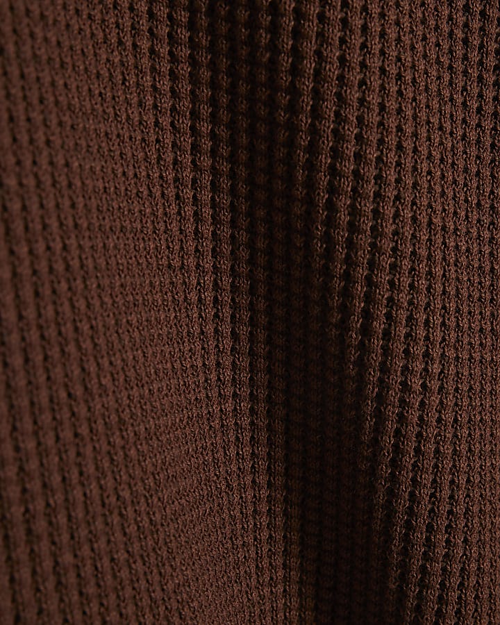 Brown Slim Fit Waffle Knit Jumper