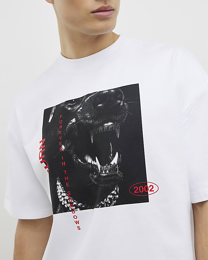 White Aggressive Photo Dog T-Shirt