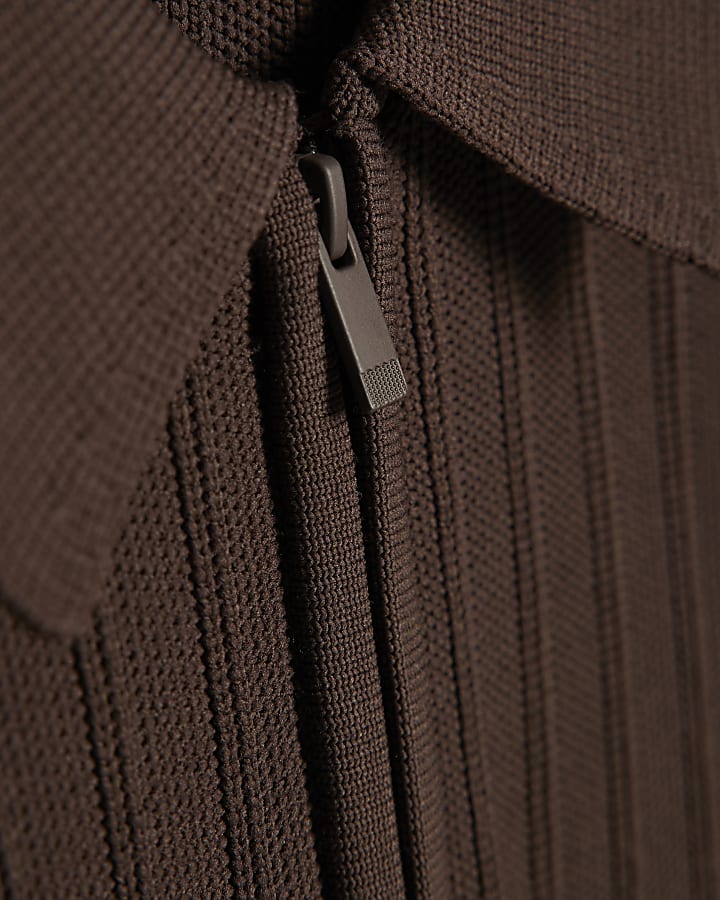 Brown Muscle Fit Ribbed Polo Shirt