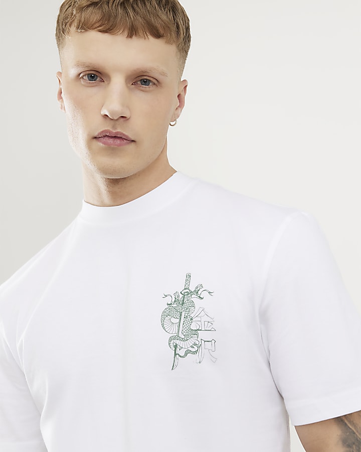 White Regular Fit Kanazawa Snake T-Shirt