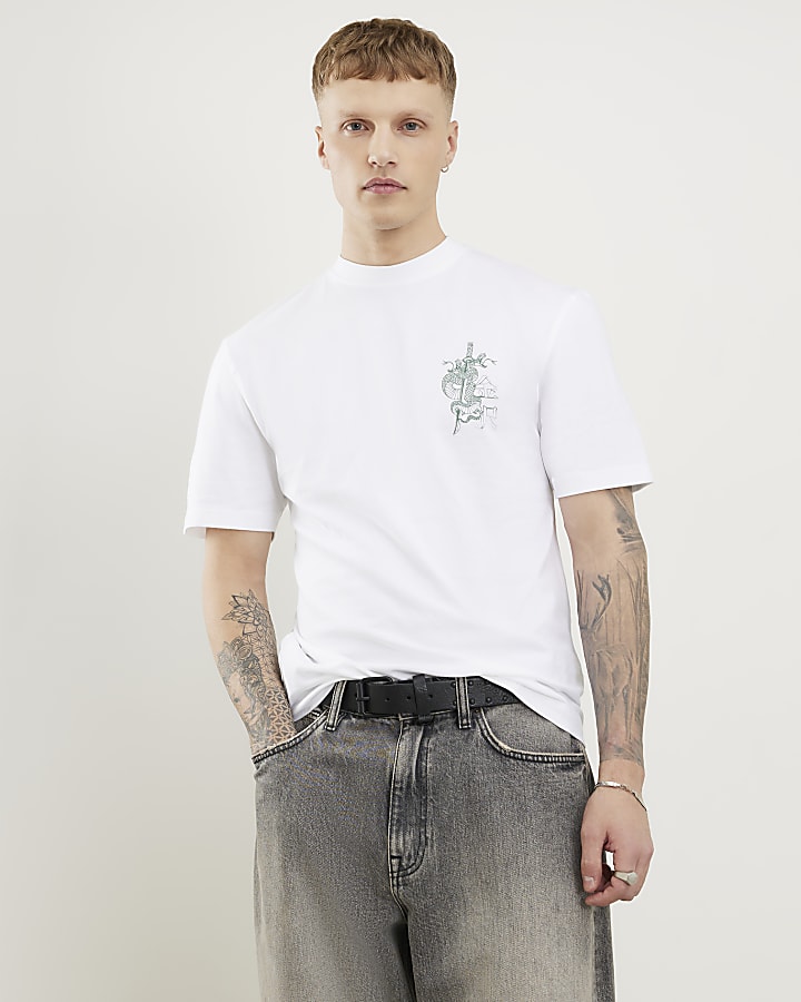 White Regular Fit Kanazawa Snake T-Shirt