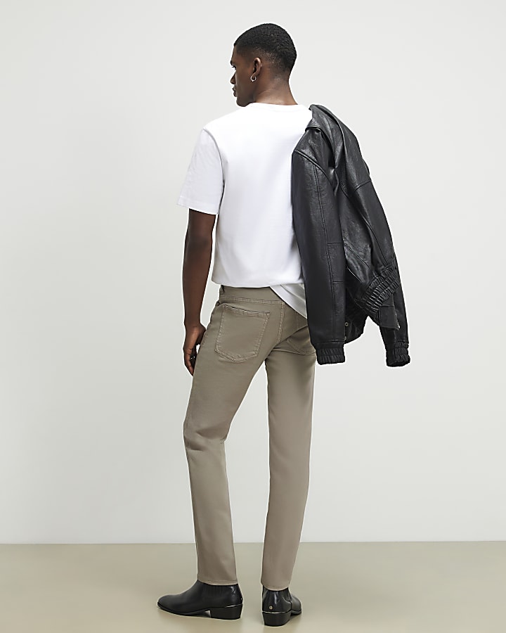 Beige Slim Fit Washed Jeans
