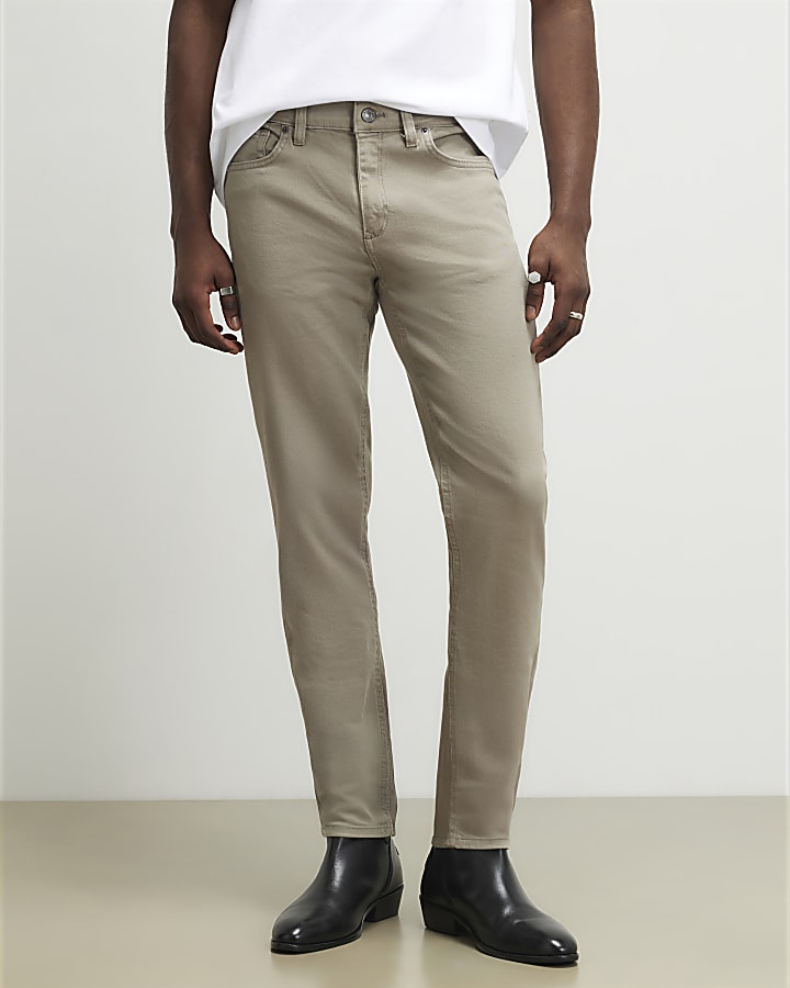 Beige Slim Fit Washed Jeans