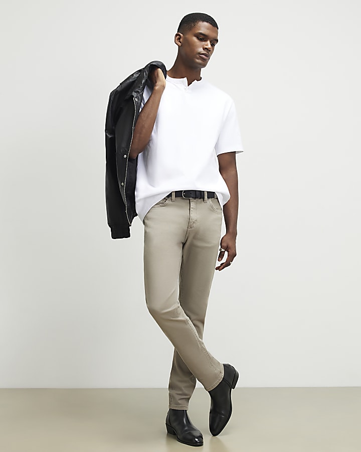 Beige Slim Fit Washed Jeans