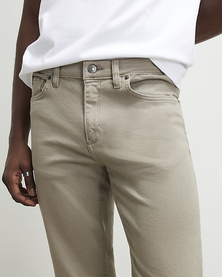 Beige Slim Fit Washed Jeans
