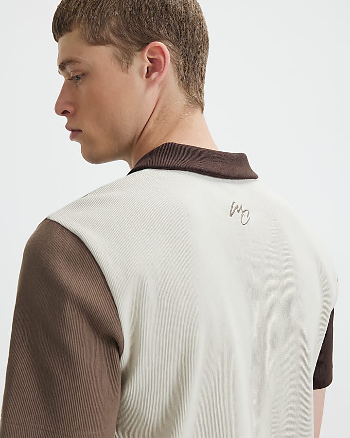Brown Slim Fit Colour Block Polo Shirt