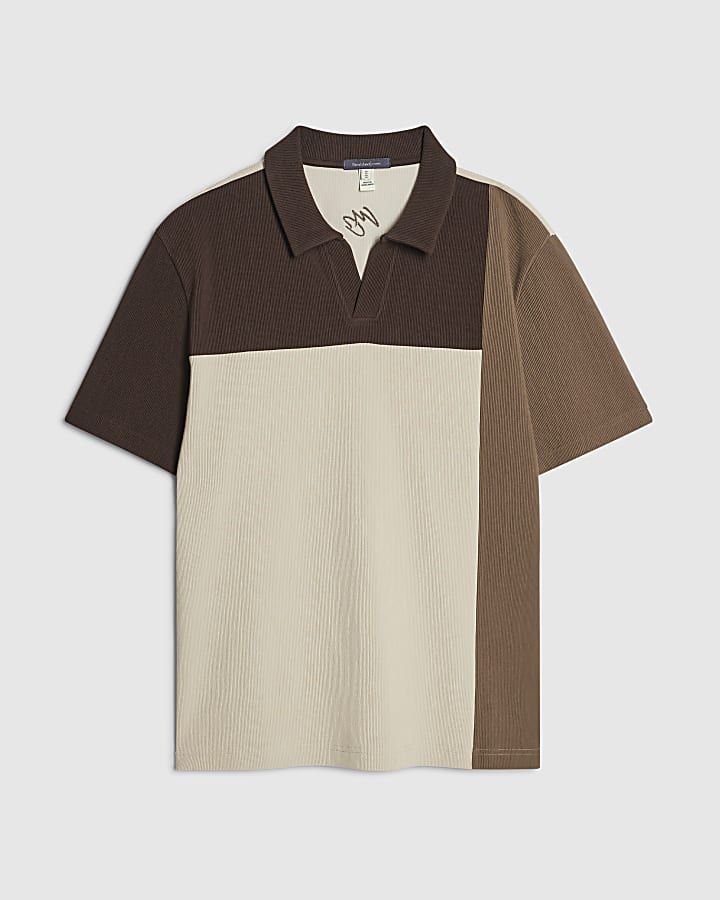 Brown Slim Fit Colour Block Polo Shirt