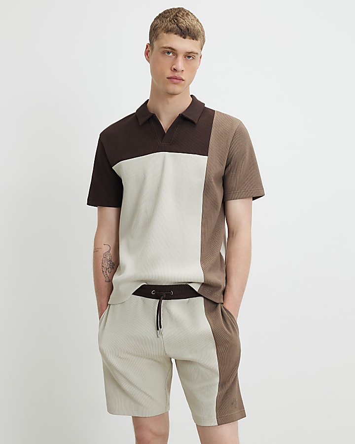 Brown Slim Fit Colour Block Polo Shirt