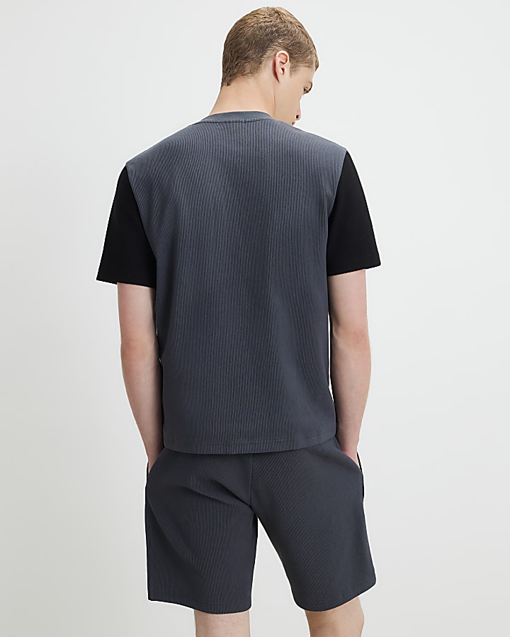 Grey Slim Fit Colour Block T-Shirt