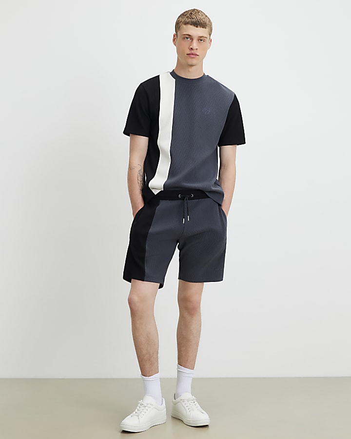 Grey Slim Fit Colour Block T-Shirt