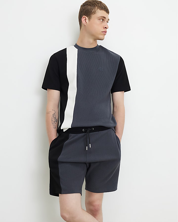 Grey Slim Fit Colour Block T-Shirt