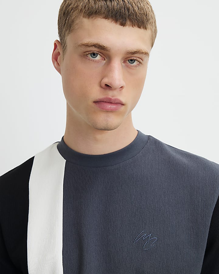 Grey Slim Fit Colour Block T-Shirt