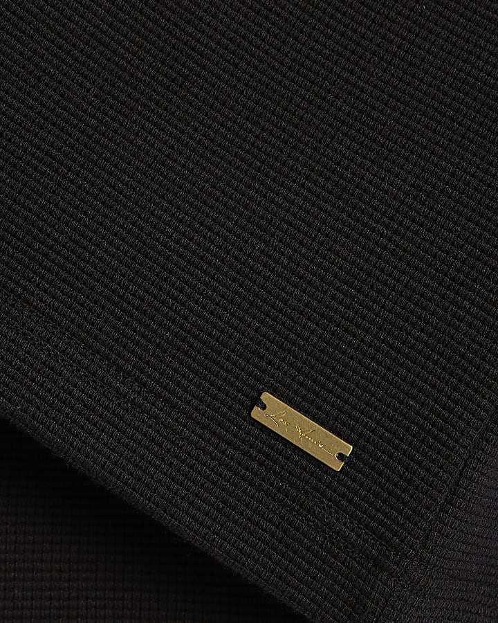 Black Regular Fit Waffle Polo Shirt