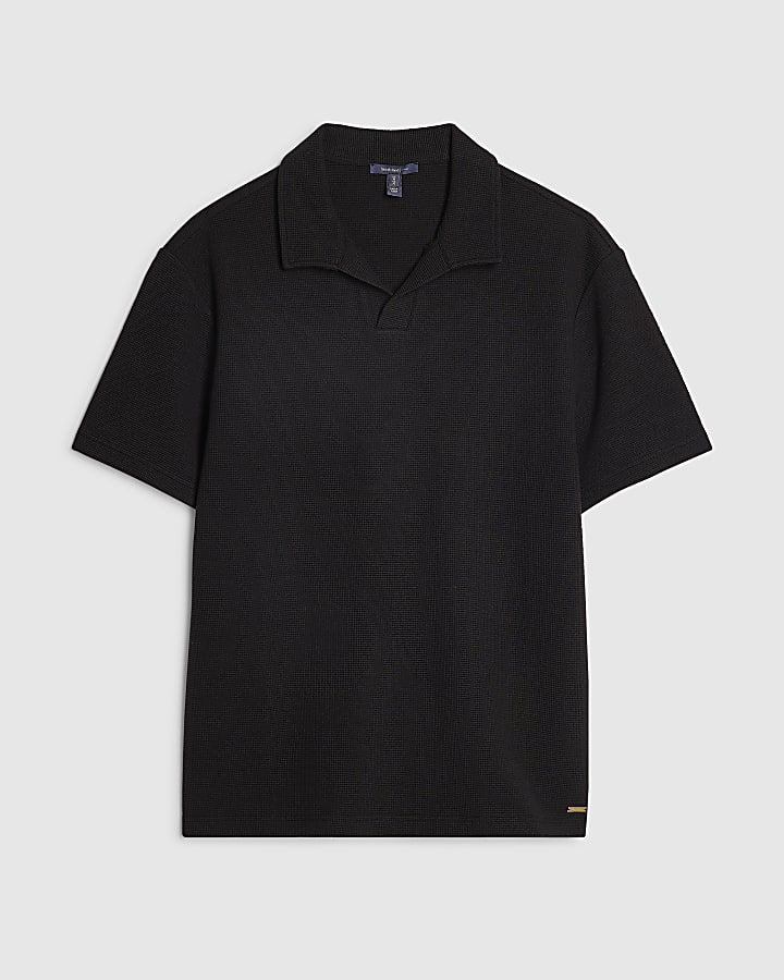 Black Regular Fit Waffle Polo Shirt