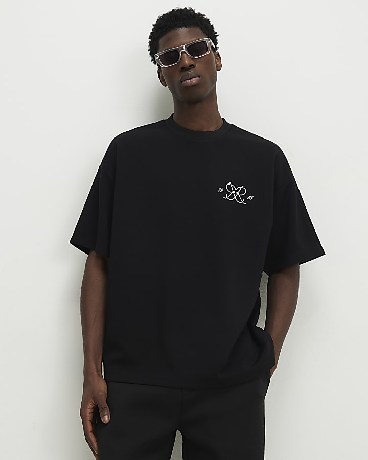 Black Oversized Fit Monogram T-Shirt