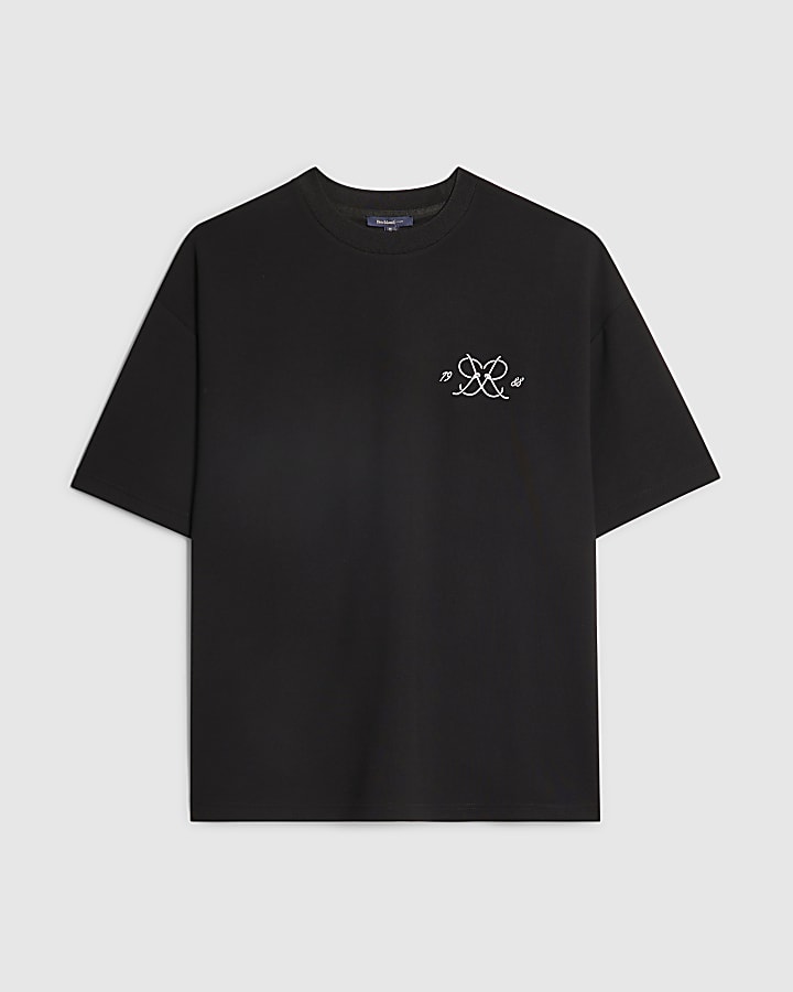 Black Oversized Fit Monogram T-Shirt