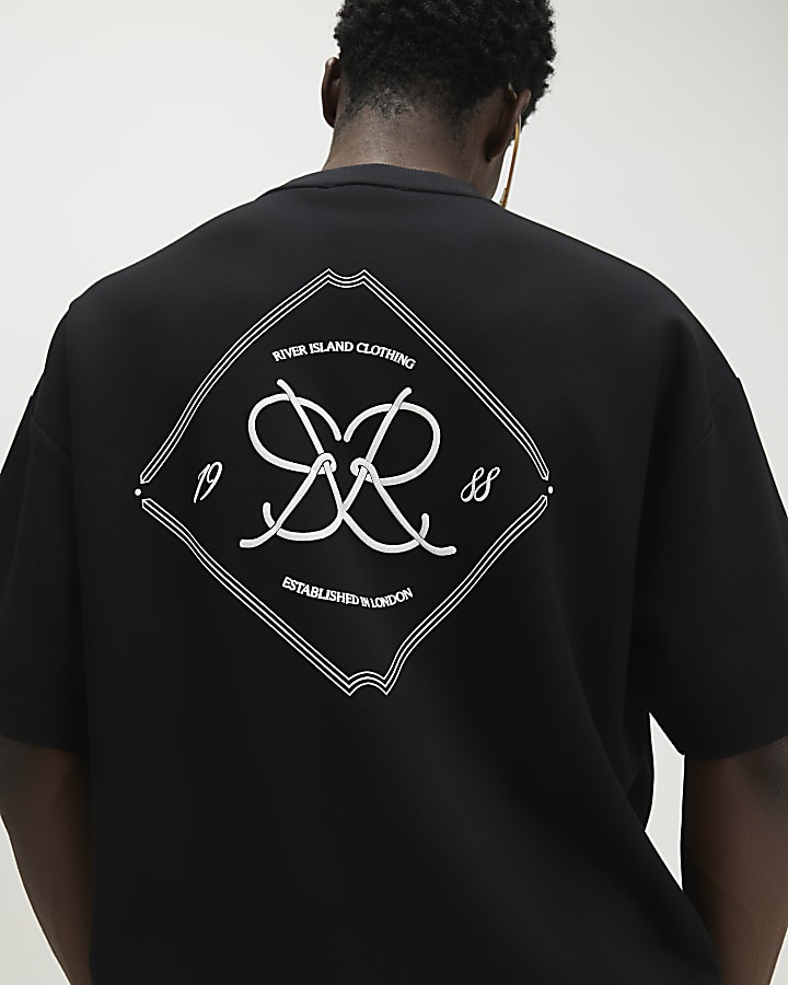 Black Oversized Fit Monogram T-Shirt