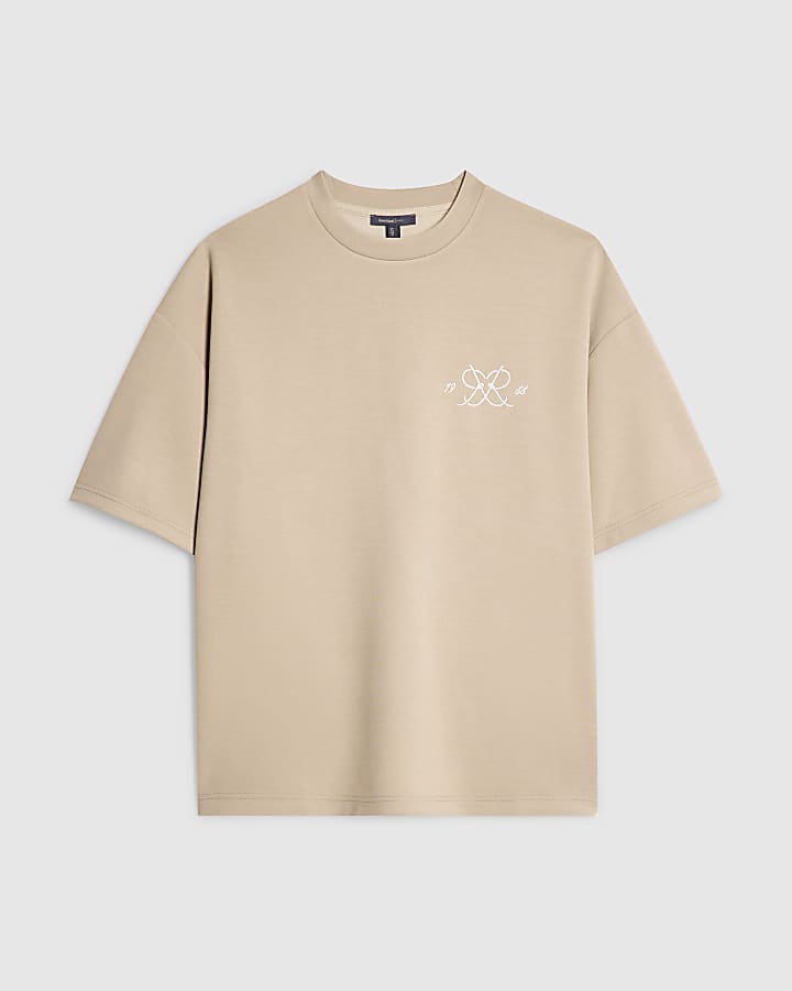 Beige Oversized Fit Monogram T-Shirt