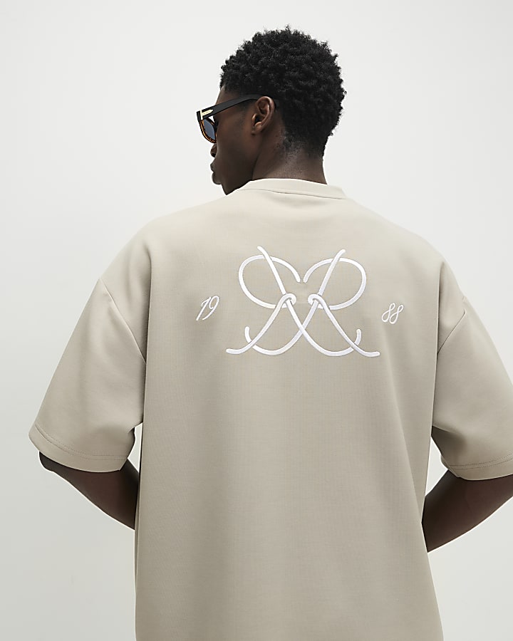 Beige Oversized Fit Monogram T-Shirt