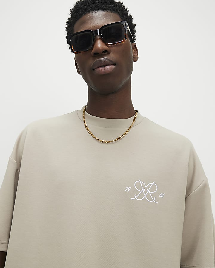 Beige Oversized Fit Monogram T-Shirt