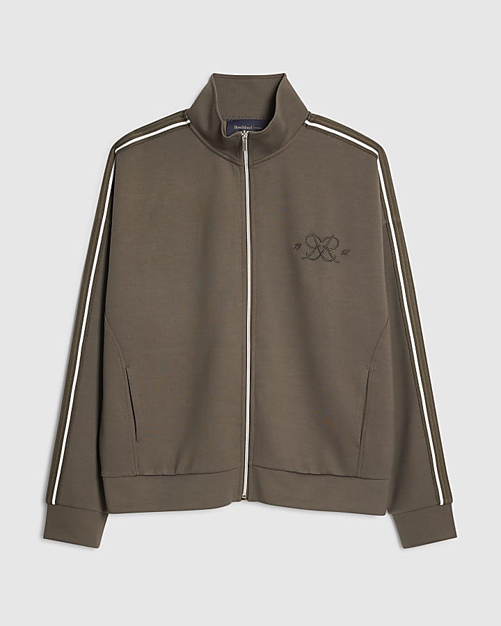 Khaki Oversized Fit Monogram Tracksuit Jacket