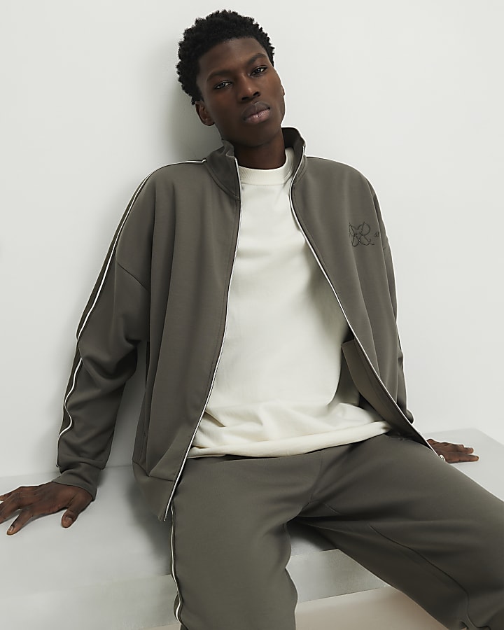 Khaki Oversized Fit Monogram Tracksuit Jacket