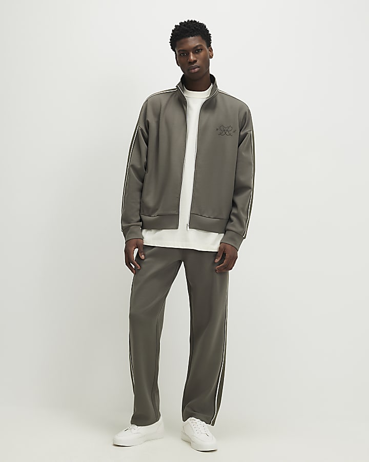 Khaki Oversized Fit Monogram Tracksuit Jacket