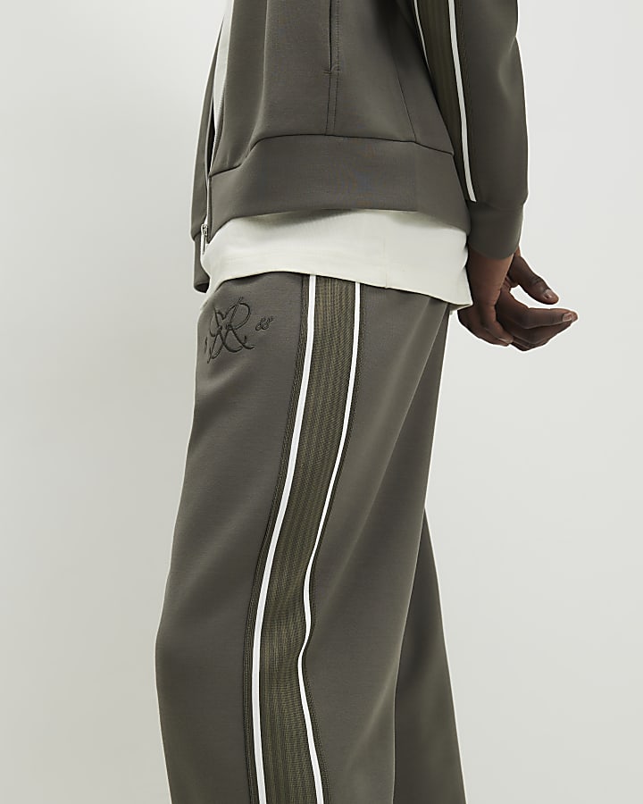 Khaki Regular Fit Monogram Taped Joggers