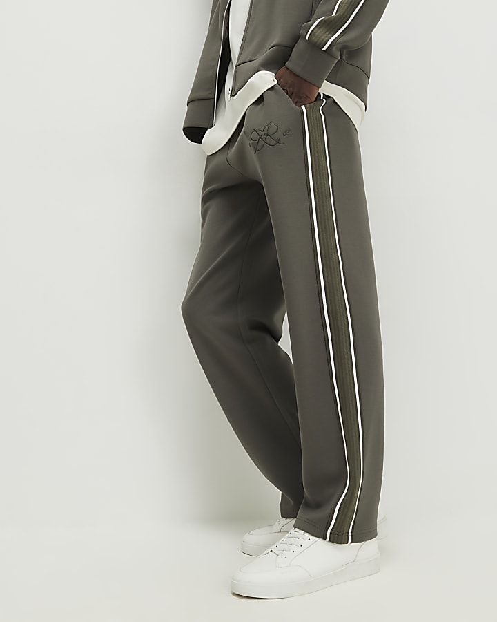 Khaki Regular Fit Monogram Taped Joggers