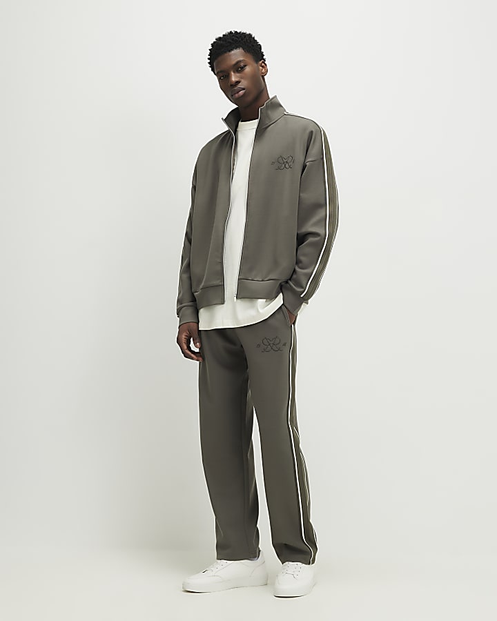 Khaki Regular Fit Monogram Taped Joggers