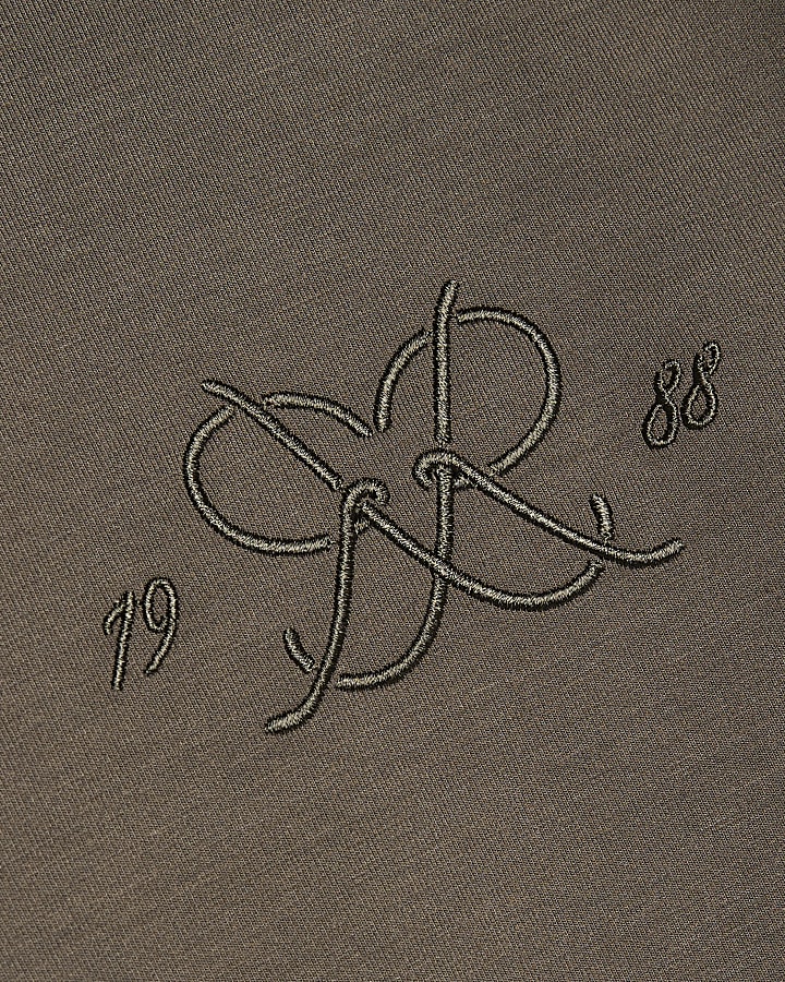 Khaki Regular Fit Monogram Zipped Shacket