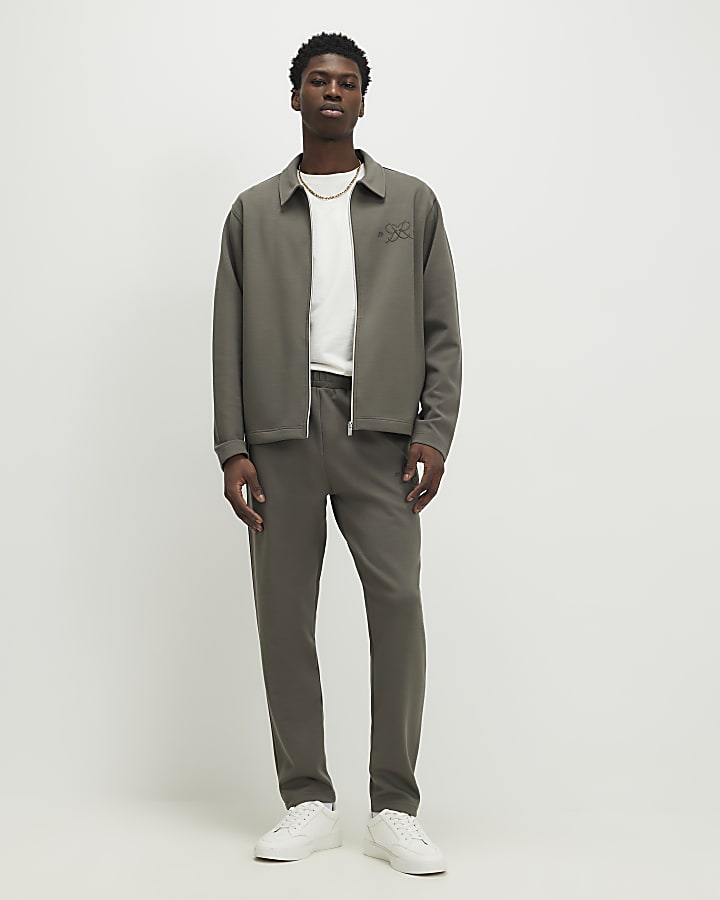 Khaki Regular Fit Monogram Zipped Shacket