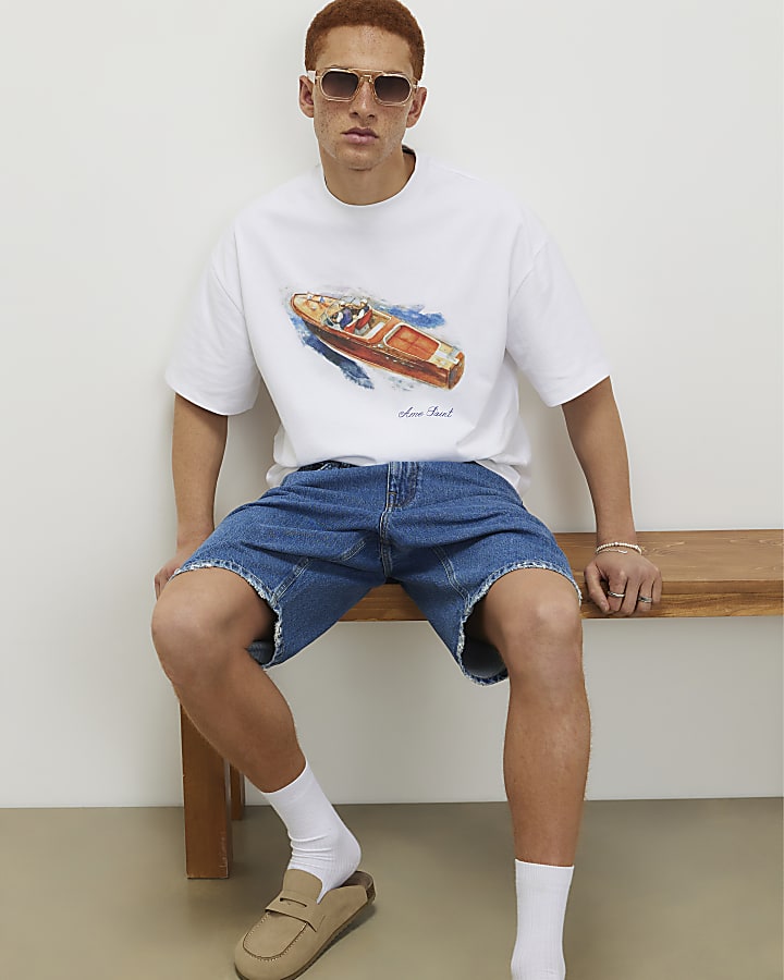 White Oversized Fit Cruise Boat T-Shirt