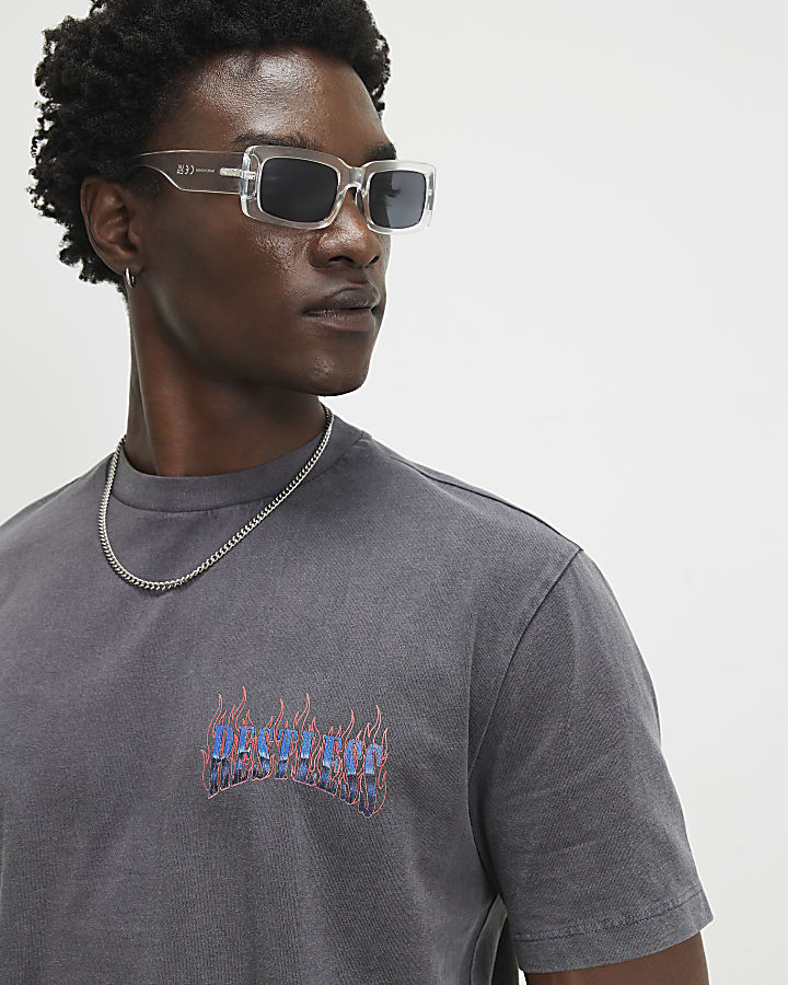 Black Oversized Fit Washed Surf City T-Shirt